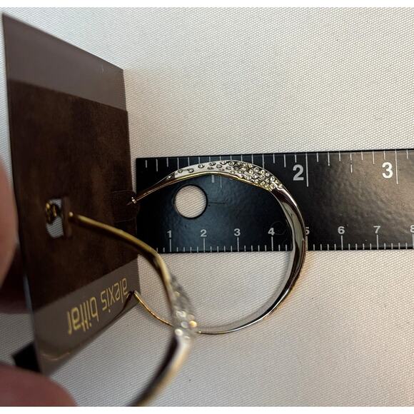 ALEXIS BITTAR Crystal Encrusted Twisted Two Tone Silver-Gold Hoop Earrings | NWT - Picture 8 of 12